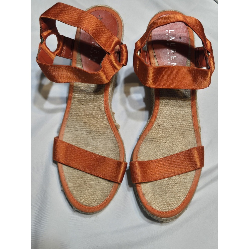 Lauren Ralph Lauren Indigo Espadrille Wedge Heel Orange Jute Wrapped 8.5 Sandal